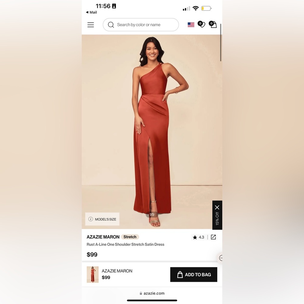 AZAZIE MARON 1 Rust A-Line One Shoulder Stretch Satin Dress